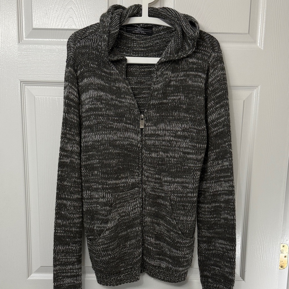 Cotton On Gray and White Knit Zip Hoodie Sweater Size M